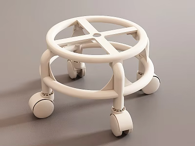 White Round Stool With Four Rolling Wheels And Simple Modern Design 3d model