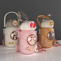 Cute Cartoon Themed Cups with Bear Bow and Paw Print Decorations