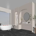 Modern Bathroom Decorative Ornament Set With Round Mirror Vase Plant And Bathtub