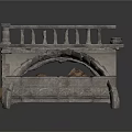 Stone Arch Architectural Structure with Decorative Railing On Top and Stacked Round Logs Below 3d model