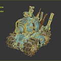 Teal Military Vehicle With Tracks Yellow Accents And Cannon