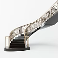 Elegant Spiral Staircase With Ornate Golden Railings And Black Steps