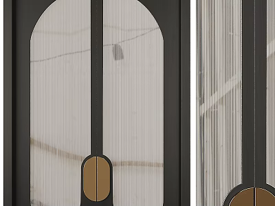 Modern Double Doors With Ribbed Glass Metal Frames And Gold Circular Handles 3d model