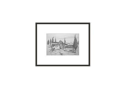 Framed Landscape Painting Featuring Traditional Buildings Trees And Country Path 3d model