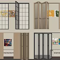Modern Folding Doors in Black Beige for Living Room Interior Design with Sofa Artworks