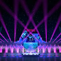 Amusement Park Nighttime Light Show With Colorful Projections