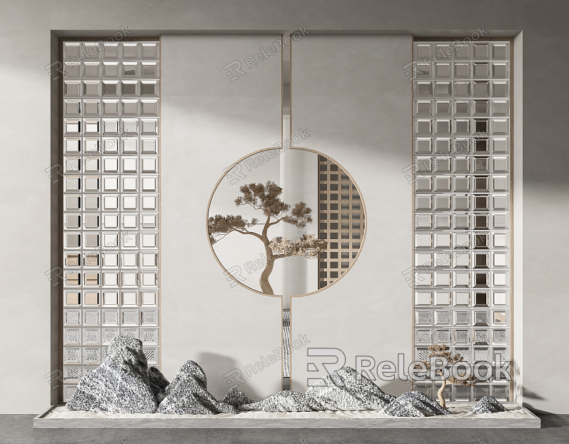 New Chinese style partition glass brick screen partition model