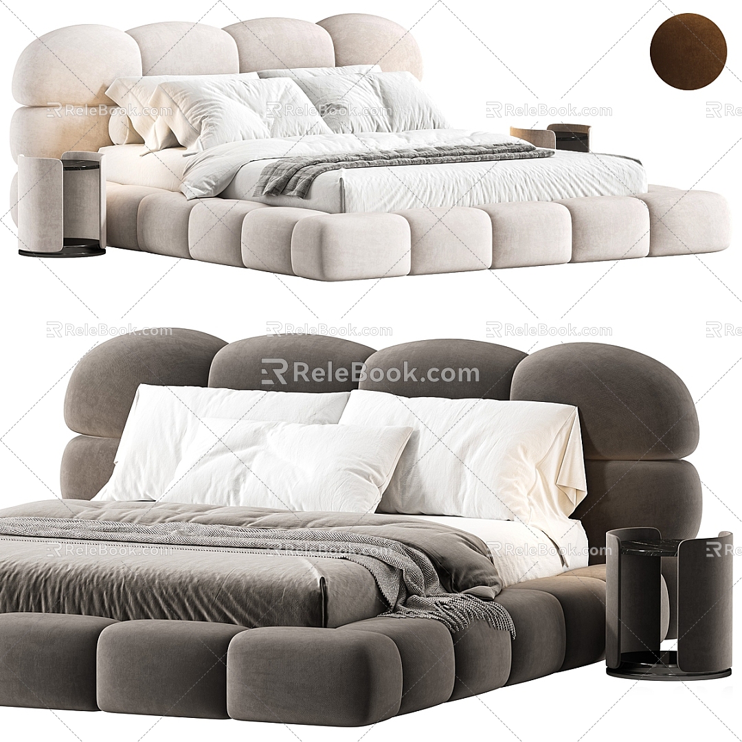 Modern Double Bed Fabric Double Bed Bed 3d model