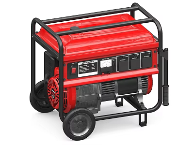 Red Industrial Generator With Black Frame Portable Design And Wheels 3d model