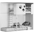 Cozy Children's Bunk Bed With Beige Ladder Padded Mattress Soft Pillows And Gray Walls