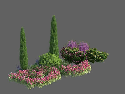 Colorful Garden Shrubs With Pink Purple Yellow Flowers In Lush Landscape Design 3d model