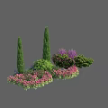 Colorful Garden Shrubs With Pink Purple Yellow Flowers In Lush Landscape Design