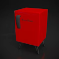 Red Everflame Refrigerator Freezer with Black Handle Square Design on Dark Background with Metal Legs