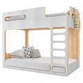Modern Bunk Bed With Light Gray Frame Wooden Ladder Steps And Pillows On Lower Bunk