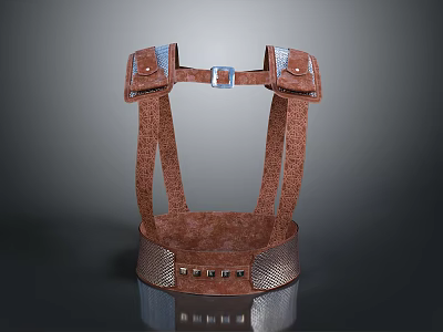 Brown Leather-like Harness With Adjustable Straps And Buckle Design Daily Essentials 3d model
