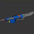 Futuristic Blue And Yellow Spaceship Design With Long Wings And Weapons
