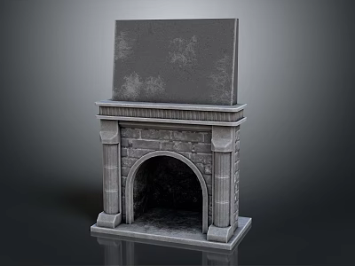 Classic Stone Fireplace With Arch Design And Mantel For Home Interior 3d model