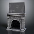 Classic Stone Fireplace With Arch Design And Mantel For Home Interior 3d model