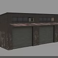 Dark Metal Industrial Building With Multiple Roll Up Doors On Green Screen Background