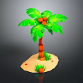 Green Leaf Palm Tree With Brown Trunk And Three Coconuts On Sand Base 3d model
