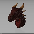 Artistic Red Dragon Head Sculpture Featuring Orange Horns Green Eyes And Spikes