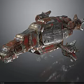 Industrial Cosmic Transport Spaceship With Metallic Structure And Red Accents