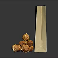 Shelled Walnuts With Brown Paper Bag On Black Background Surface