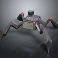 3D Mechanical Spider Character With Geometric Metal Structure And Red Accent Design 3d model