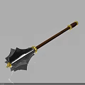 Medieval Polearm With Metallic Head Wooden Handle And Decorative Golden Accents