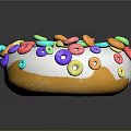 Colorful Donut Topped With White Frosting And Colorful Cereal Loops