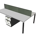 Modern Office Desk with Green Privacy Screen and Two Drawer Cabinet Setup 3d model