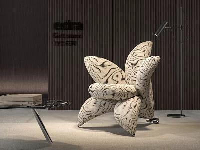 Unique Black And White Pattern Accent Chair In Modern Living Room With Floor Lamp 3d model