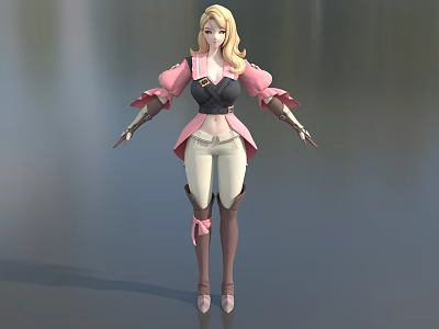 Game Movie Character with Blonde Hair Pink Black Top White Pants Brown Boots Ribbon Details 3d model