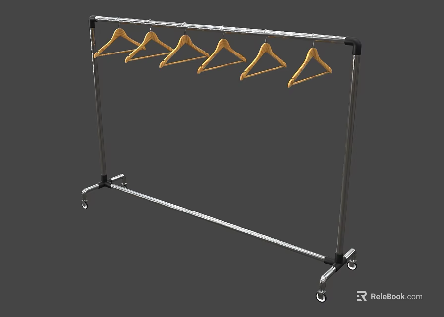 Sturdy Mobile Metal Garment Rack with Wheels and Yellow Hangers 3d model 