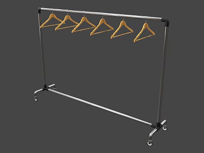 Sturdy Mobile Metal Garment Rack with Wheels and Yellow Hangers 3d model