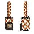 Modern Scaled Fireplace Design With Brown White Tiles And Burning Flame