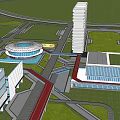 Modern Urban Architecture Complex With Plaza Green Space And Red Walkway