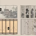 New Chinese Screen Partition Ink Painting Screen 3d model