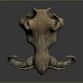 Detailed Ancient Weathered Animal Skull With Curved Horns Skeletal Features And Natural Texture