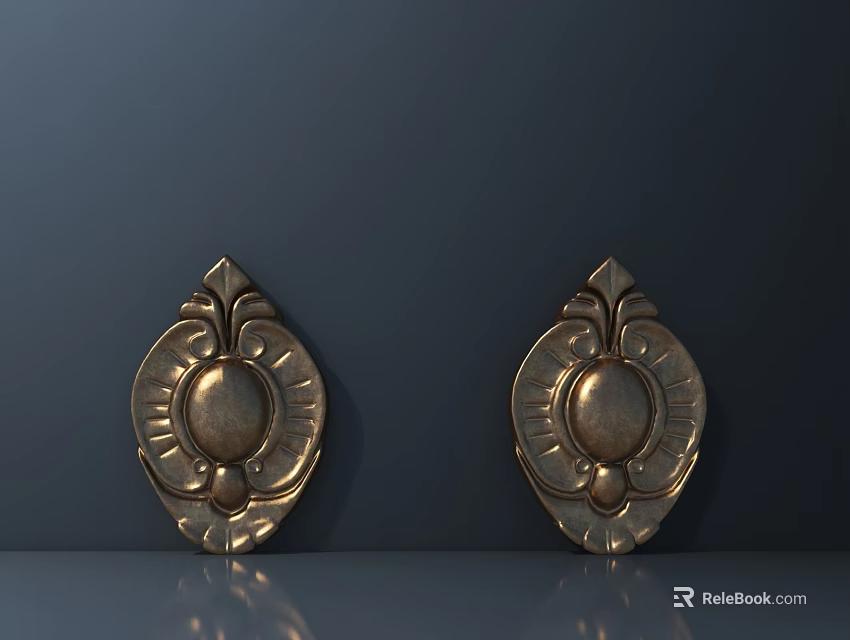 Golden Decorative Wall Ornaments With Floral Patterns And Circular Centers On Dark Background 3d model 