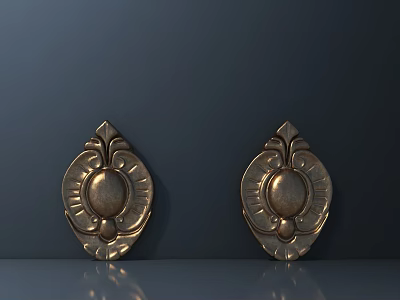 Golden Decorative Wall Ornaments With Floral Patterns And Circular Centers On Dark Background 3d model