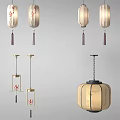 Chinese Style Pendant Lights With Lantern Shapes Fabric Shades And Tassel Decorations