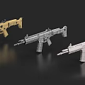 Two Tactical Tan Rifles With Black Components On Dark Background