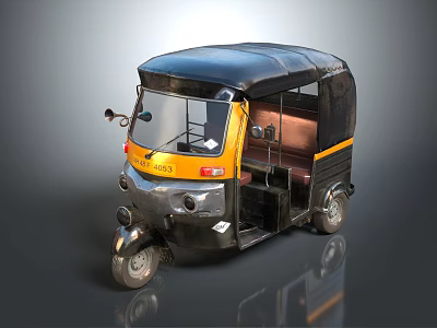 Yellow And Black Three Wheel Motorcycle Taxi With Roof And Passenger Seat 3d model