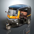 Yellow And Black Three Wheel Motorcycle Taxi With Roof And Passenger Seat
