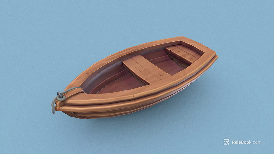 Classic Wooden Boat With Brown Hull And Bench Seats On Blue Background 3d model 
