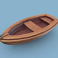 Classic Wooden Boat With Brown Hull And Bench Seats On Blue Background