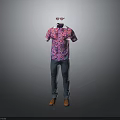 Men's Casual Outfit Pink Floral Shirt Blue Jeans Brown Shoes Red Sunglasses