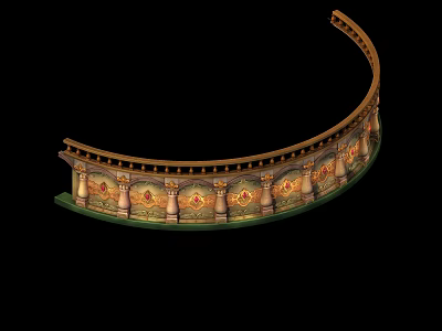 Cartoon Scene of Curved Columned Structure With Decorative Patterns And Green Base 3d model