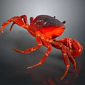 Vibrant Red Crab With Shiny Dark Shell On Dark Background Displaying Extended Legs And Claws 3d model